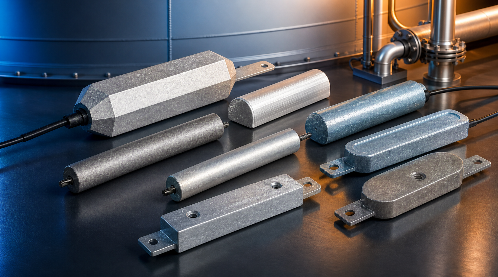 Aluminium, magnesium and zinc sacrificial anodes for cathodic protection